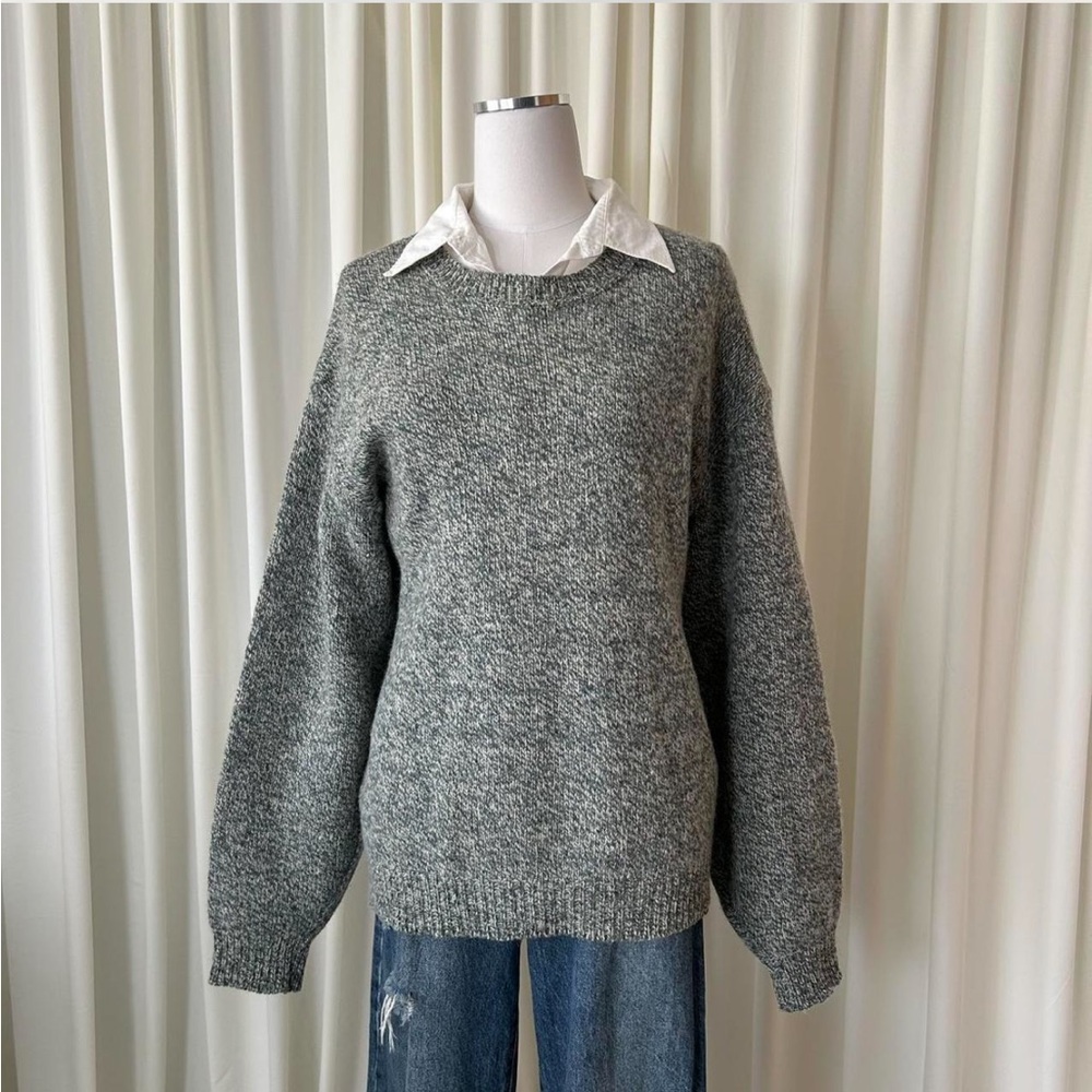 Vintage 90s Lands' End Green Marled Wool Crewneck Sweater |Cozy Grandpacore Knit - Picture 4 of 10